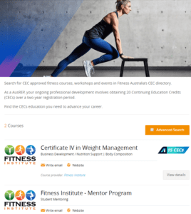 Fitness Institute's CEC programs